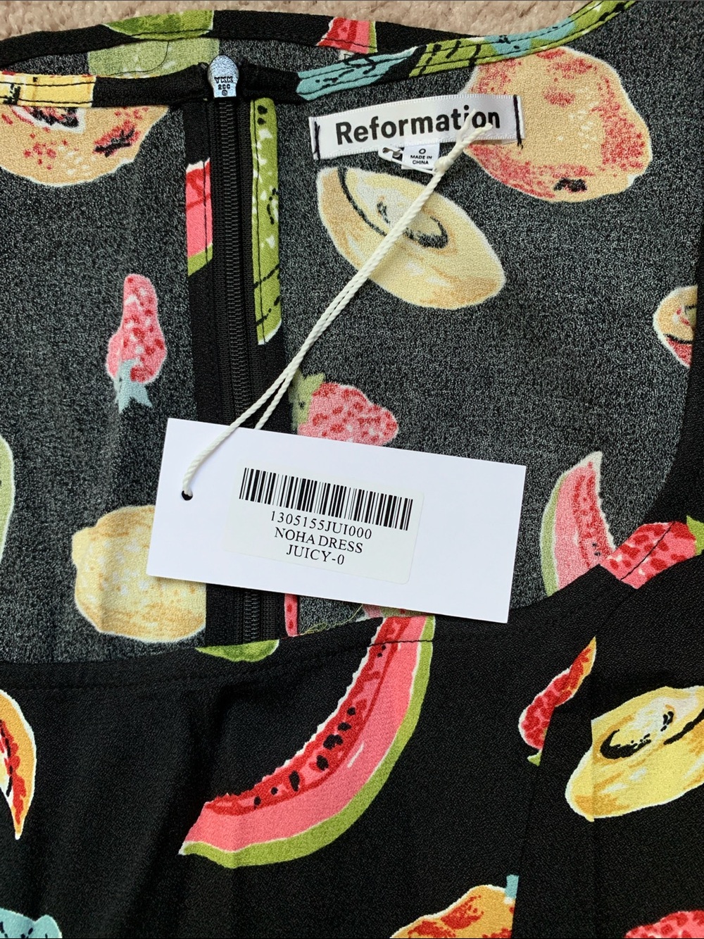 Reformation Black Tropical Fruit Print Dress - Picture 3 of 7